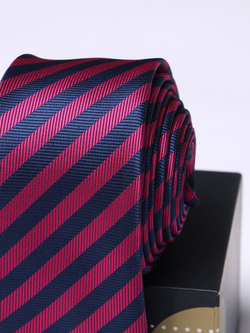 Pink & Blue Stripe Skinny Necktie - TOSSIDO