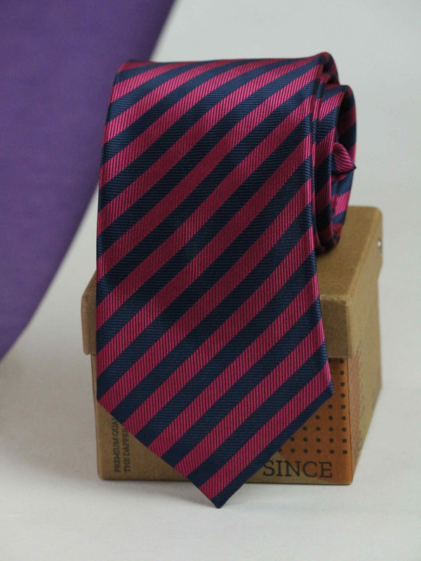 Pink & Blue Stripe Woven Necktie - TOSSIDO