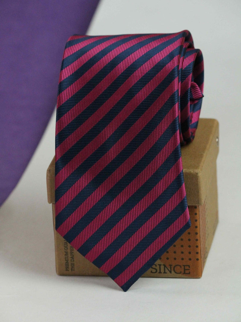 Pink & Blue Stripe Woven Necktie - TOSSIDO