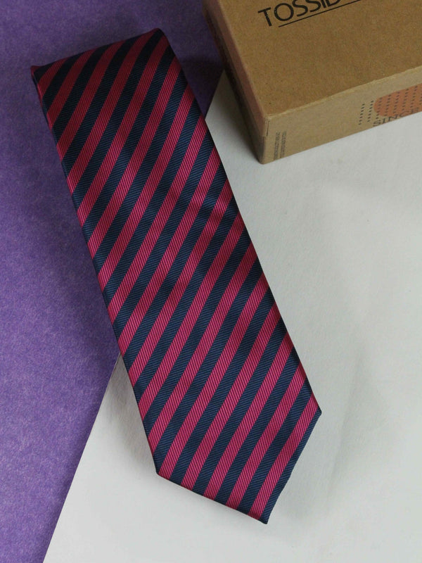 Pink & Blue Stripe Woven Necktie - TOSSIDO