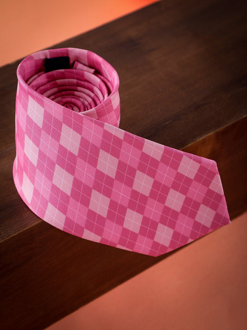 Pink Check Micro Fiber Necktie - TOSSIDO