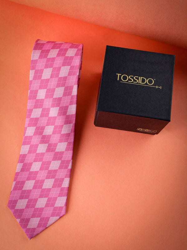 Pink Check Micro Fiber Necktie - TOSSIDO
