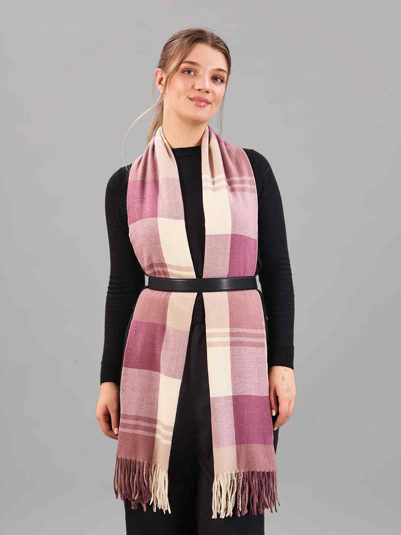 Pink Check Woolen Muffler - TOSSIDO
