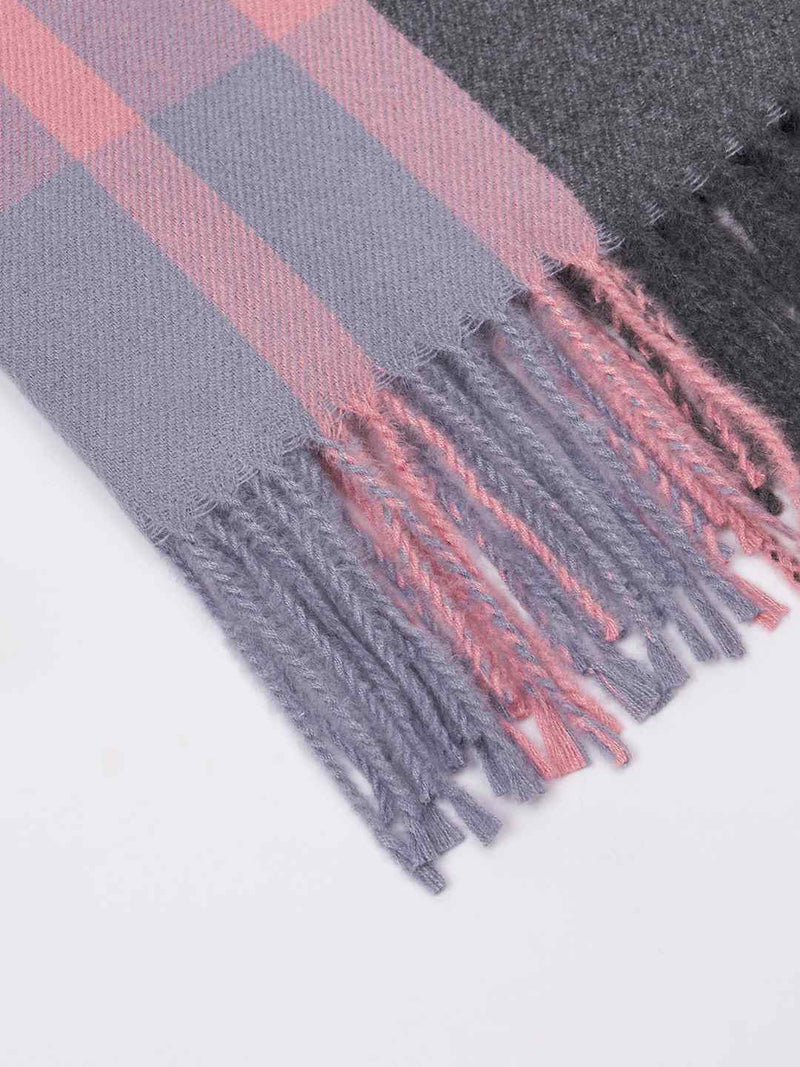 Pink Check Woolen Muffler - TOSSIDO