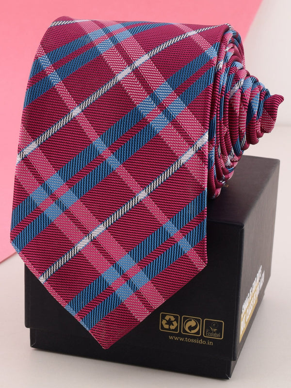 Pink Check Woven Necktie - TOSSIDO