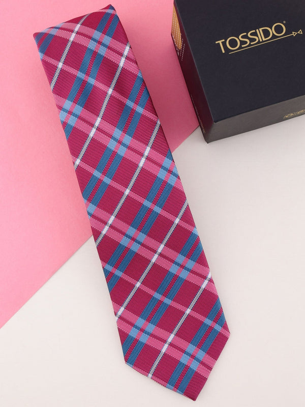 Pink Check Woven Necktie - TOSSIDO