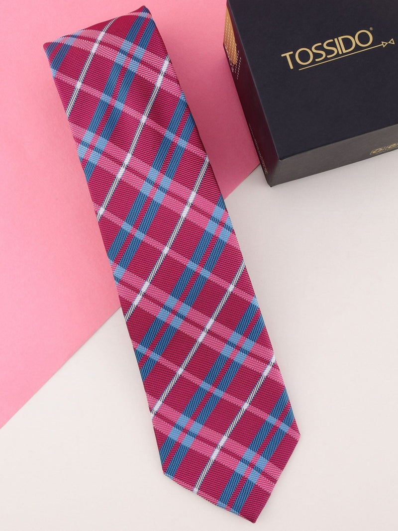 Pink Check Woven Necktie - TOSSIDO