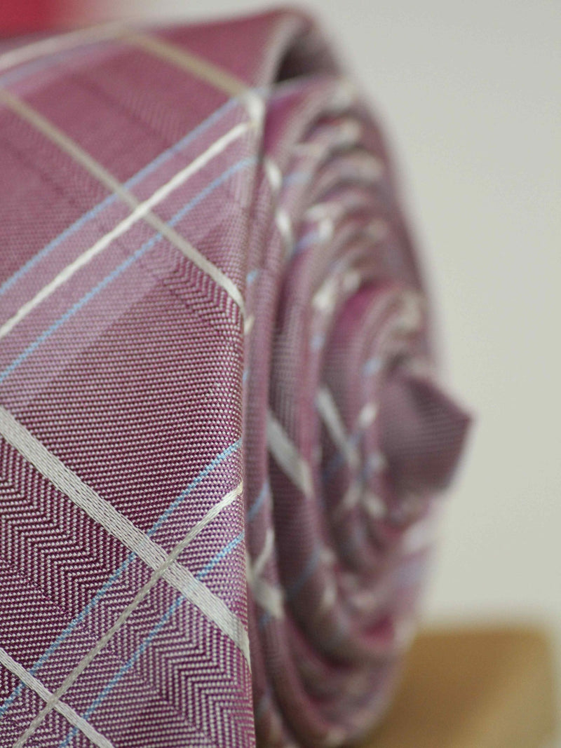 Pink Check Woven Silk Necktie - TOSSIDO