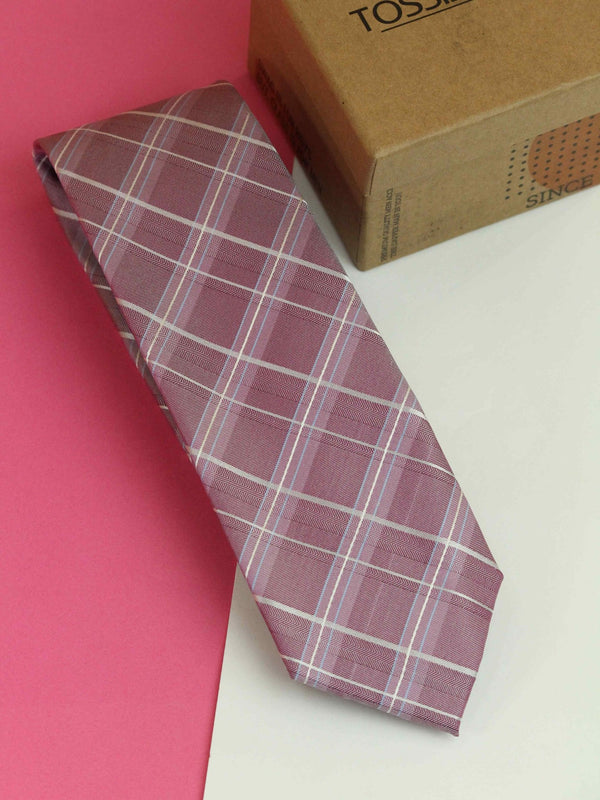 Pink Check Woven Silk Necktie - TOSSIDO