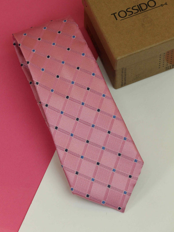 Pink Check Woven Silk Necktie - TOSSIDO