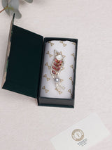 Pink Crystal Leaf Spray Pearl Brooch - TOSSIDO