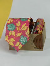 Pink Floral Necktie & Pocket Square Giftset - TOSSIDO