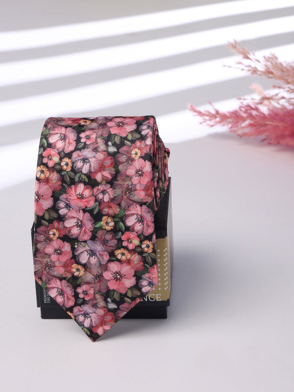 Pink Floral Printed Necktie - TOSSIDO