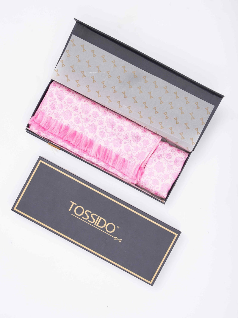 Pink Floral Reversible Stole & Pocket Square Set - TOSSIDO