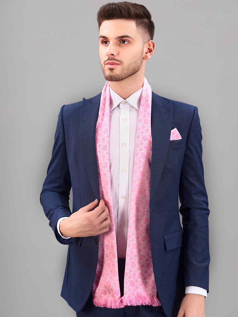 Pink Floral Reversible Stole & Pocket Square Set - TOSSIDO