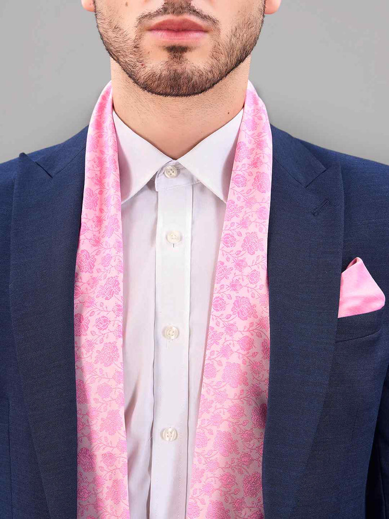Pink Floral Reversible Stole & Pocket Square Set - TOSSIDO