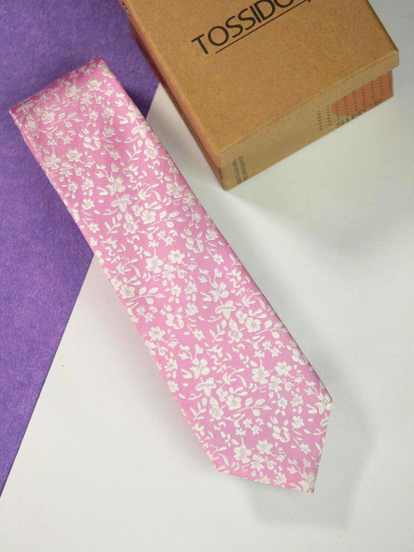 Pink Floral Skinny Necktie - TOSSIDO