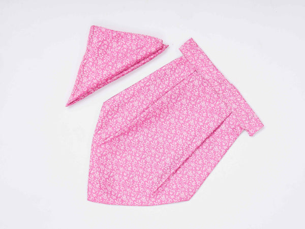 Pink Floral Woven Cravat & Pocket Square Set - TOSSIDO
