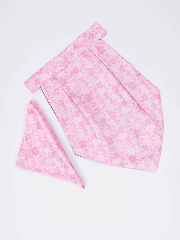 Pink Floral Woven Cravat & Pocket Square Set - TOSSIDO