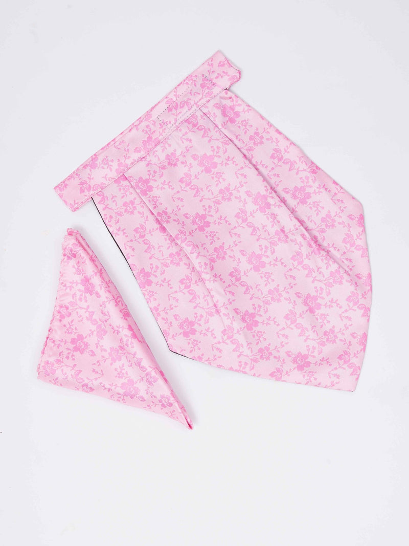 Pink Floral Woven Cravat & Pocket Square Set - TOSSIDO