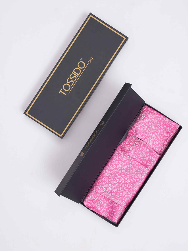 Pink Floral Woven Cravat & Pocket Square Set - TOSSIDO