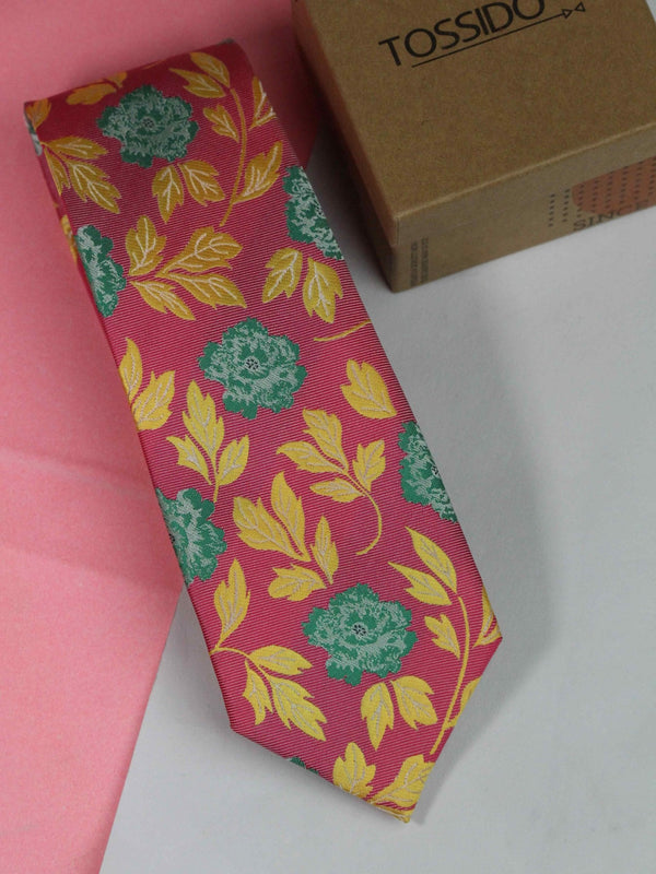 Pink Floral Woven Necktie - TOSSIDO