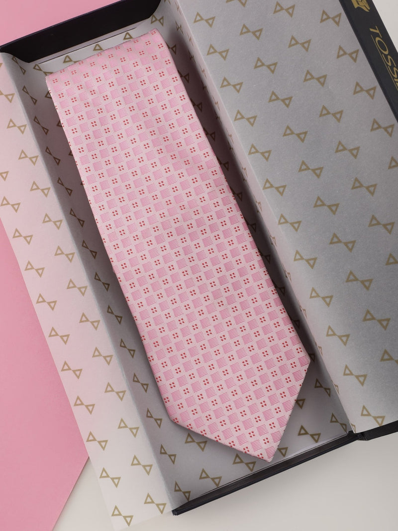 Pink Geometric Broad Necktie - TOSSIDO