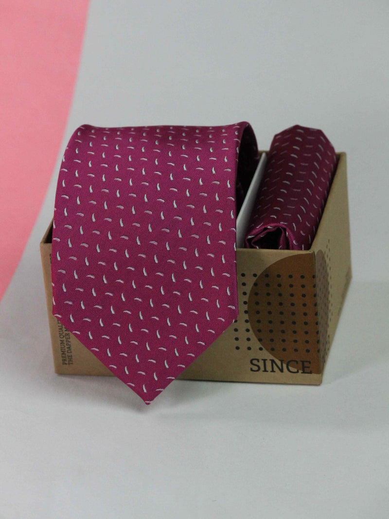 Pink Geometric Necktie & Pocket Square Giftset - TOSSIDO