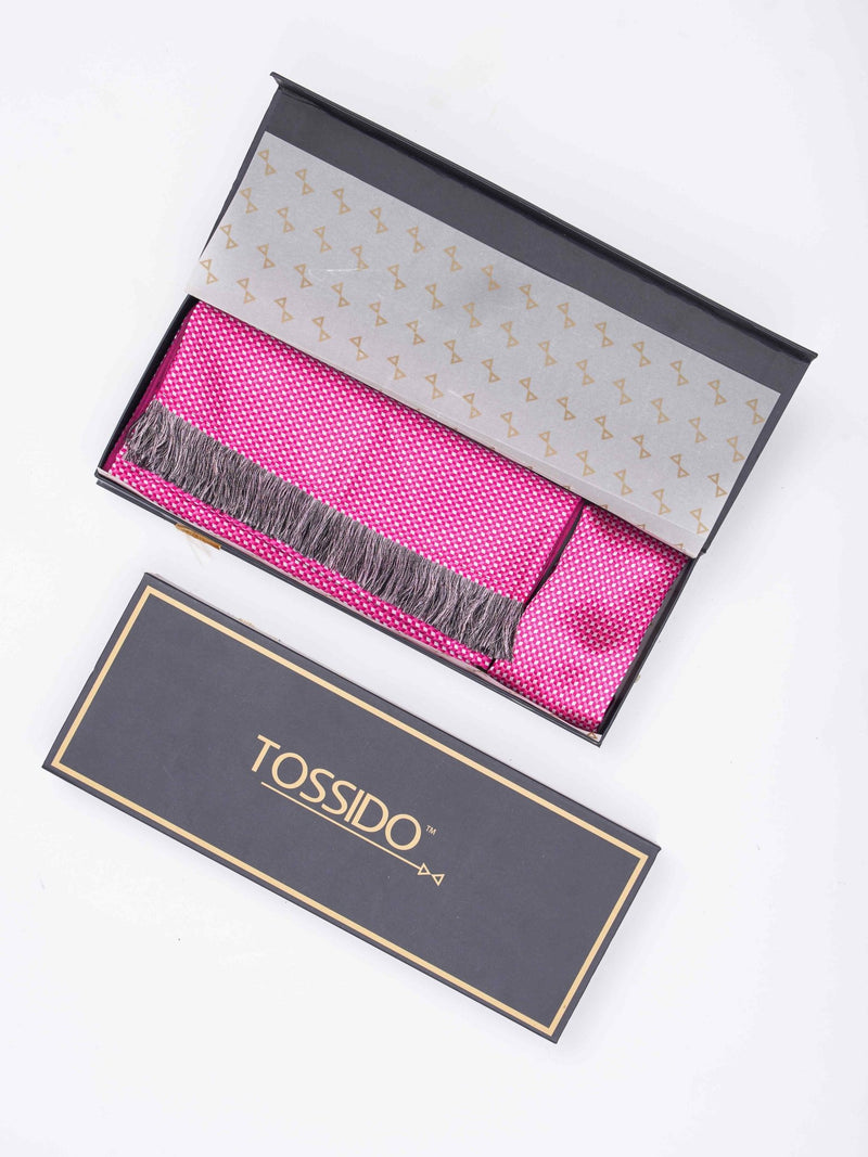 Pink Geometric Reversible Stole & Pocket Square Set - TOSSIDO