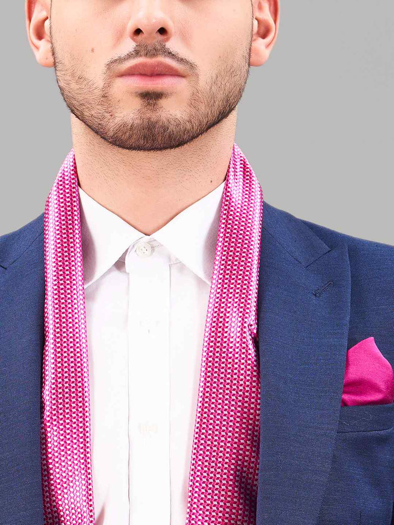 Pink Geometric Reversible Stole & Pocket Square Set - TOSSIDO