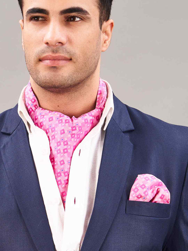 Pink Geometric Woven Ascot & Pocket Square - TOSSIDO