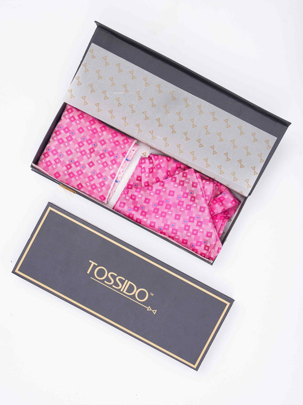 Pink Geometric Woven Ascot & Pocket Square - TOSSIDO