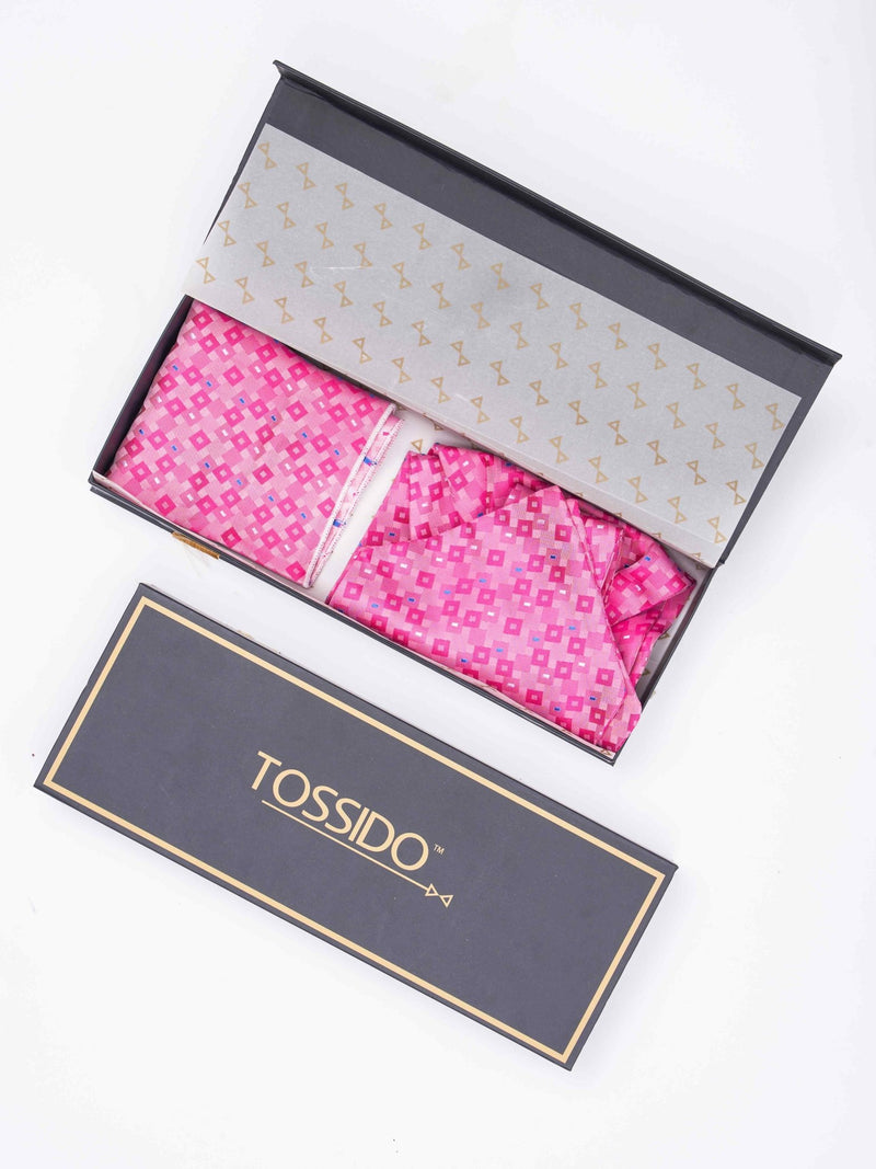 Pink Geometric Woven Ascot & Pocket Square - TOSSIDO