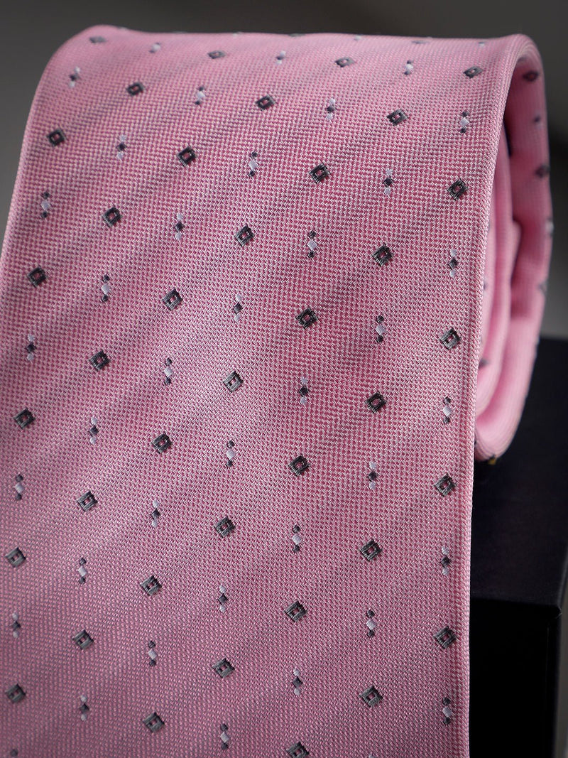 Pink Geometric Woven Long Necktie - TOSSIDO