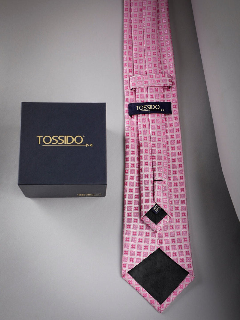 Pink Geometric Woven Long Necktie - TOSSIDO