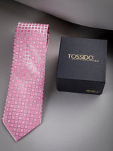 Pink Geometric Woven Long Necktie - TOSSIDO