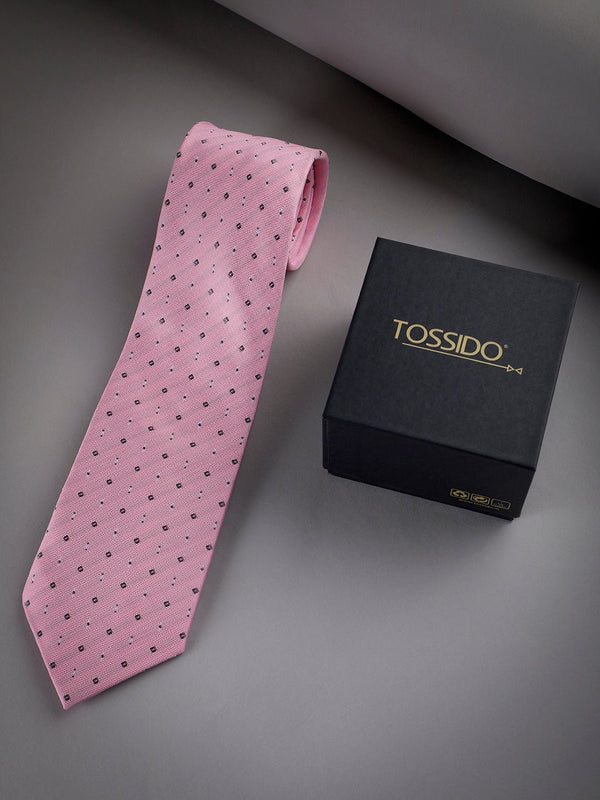 Pink Geometric Woven Long Necktie - TOSSIDO