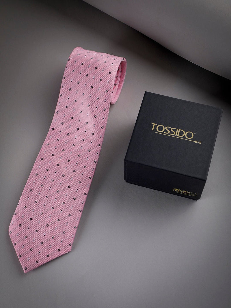 Pink Geometric Woven Long Necktie - TOSSIDO