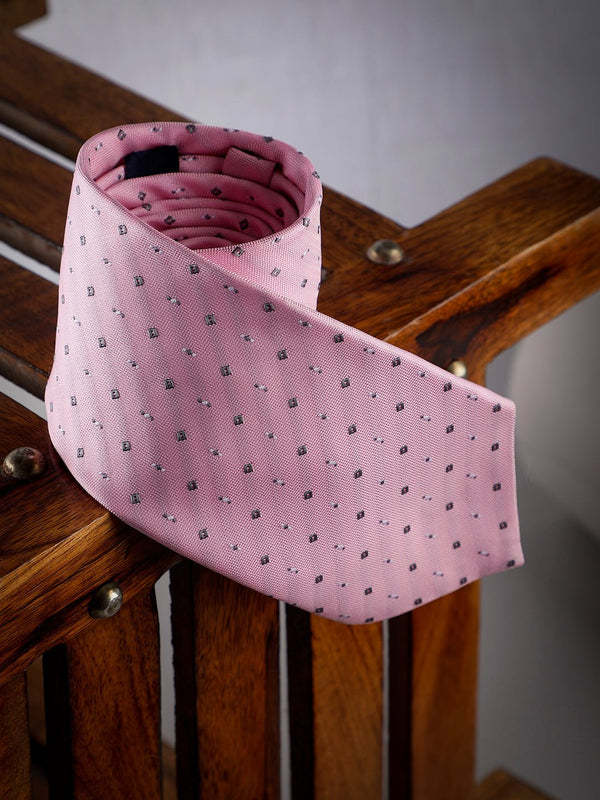 Pink Geometric Woven Long Necktie - TOSSIDO