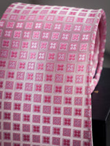 Pink Geometric Woven Long Necktie - TOSSIDO