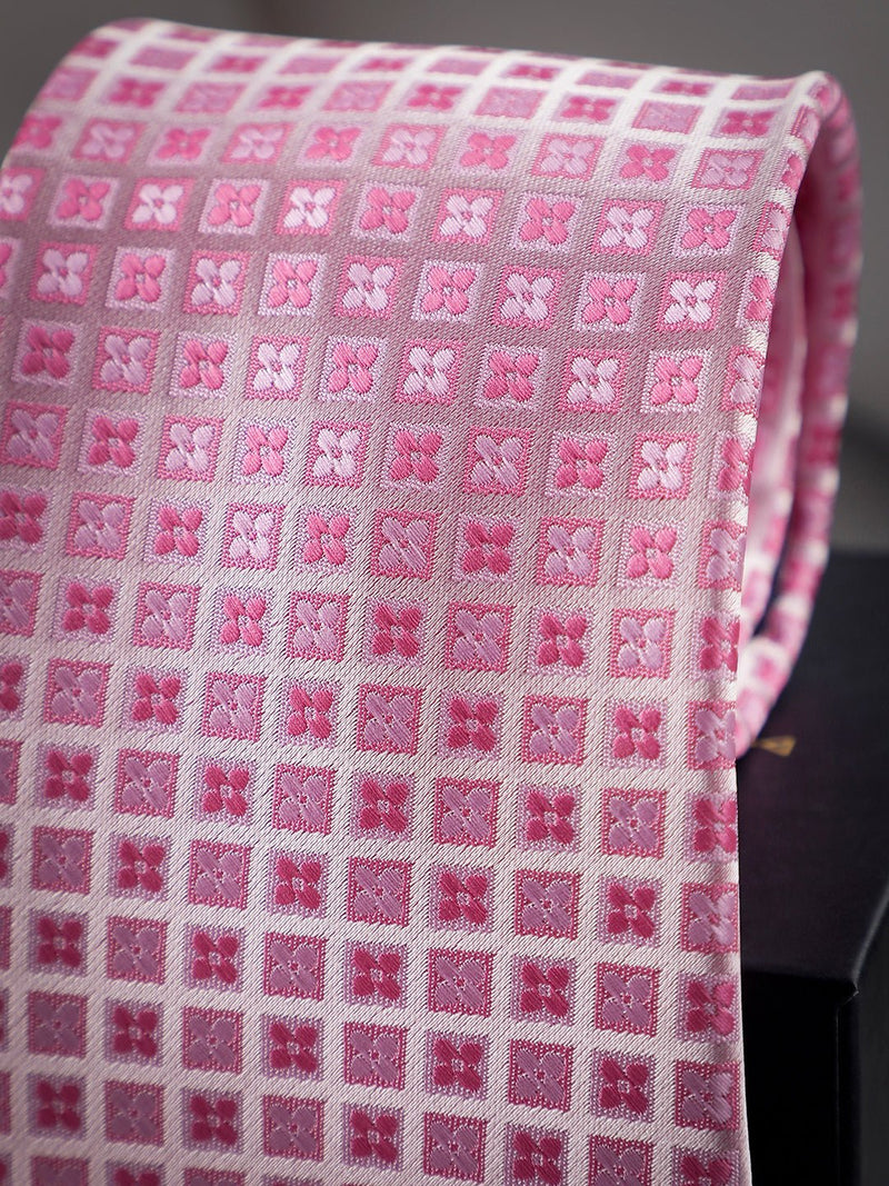 Pink Geometric Woven Long Necktie - TOSSIDO