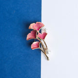 Pink Gingko Leaf Brooch - TOSSIDO