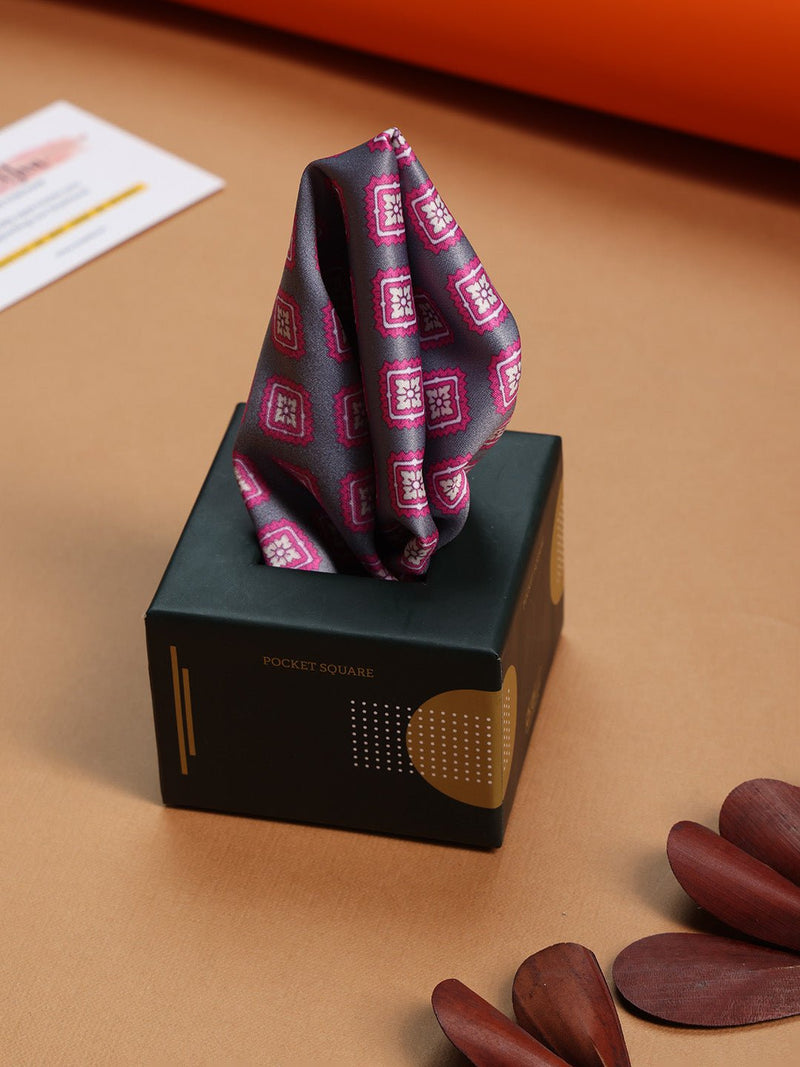 Pink & Grey Geometric Pocket Square - TOSSIDO