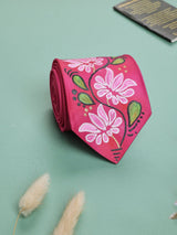 Pink Hand - Painted Woven Necktie - Floral Pattern - TOSSIDO