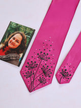 Pink Hand - Painted Woven Necktie - Floral Pattern - TOSSIDO