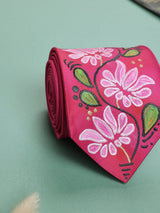 Pink Hand - Painted Woven Necktie - Floral Pattern - TOSSIDO