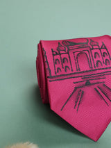 Pink Hand - Painted Woven Necktie - Taj Mahal - TOSSIDO