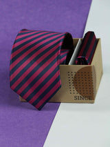 Pink & Navy Blue Stripe Necktie & Pocket Square Giftset - TOSSIDO