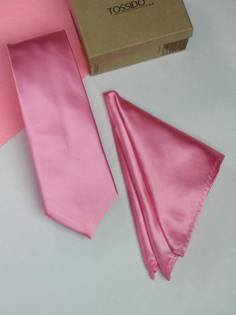 Pink Necktie & Pocket Square - TOSSIDO