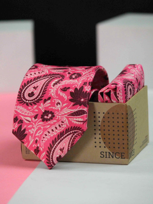 Pink Paisley Printed Necktie and Pocket Square Set - TOSSIDO
